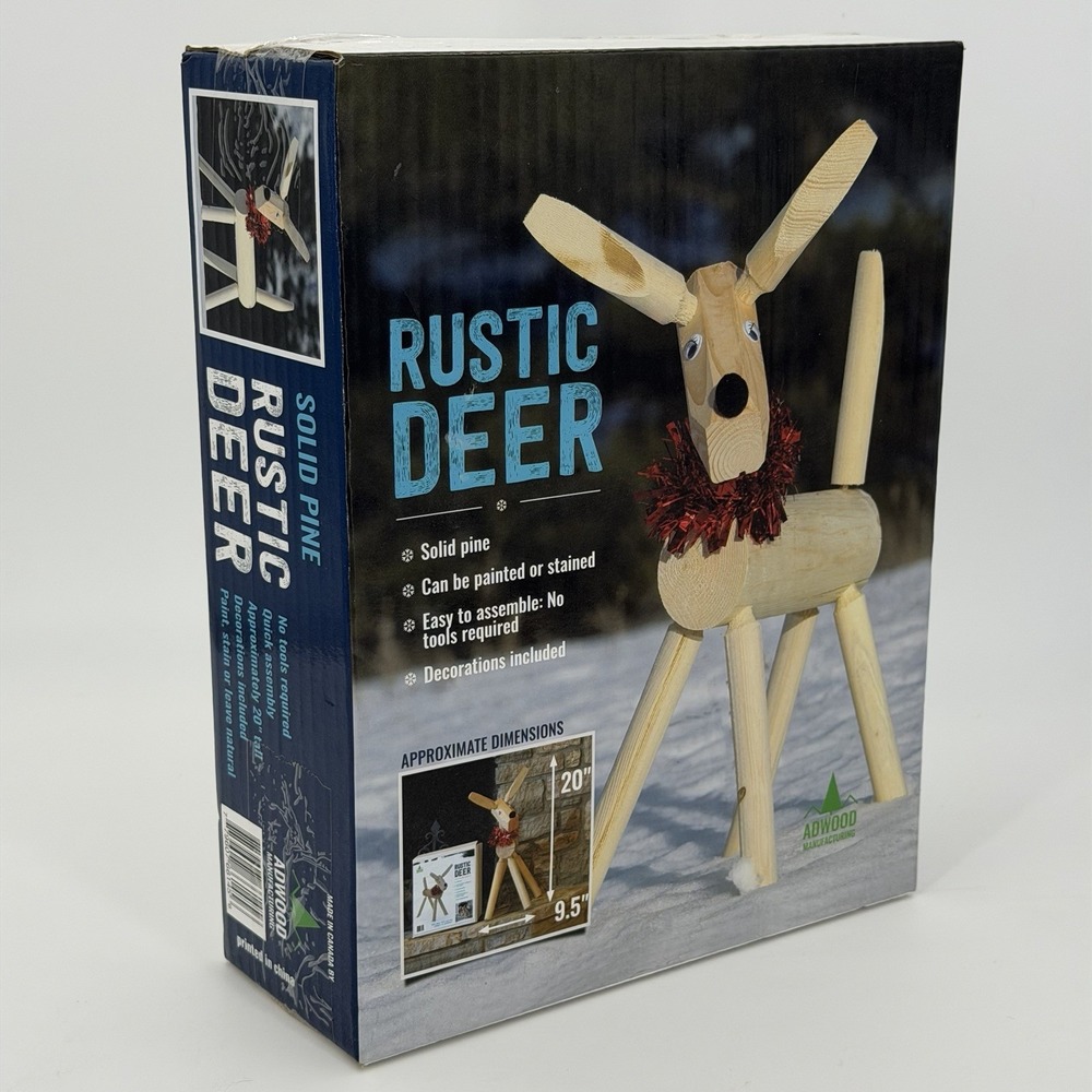 NEW Rustic Wooden Reindeer 20" Deer Christmas Craft Decoration  Kit Adwood Manuf